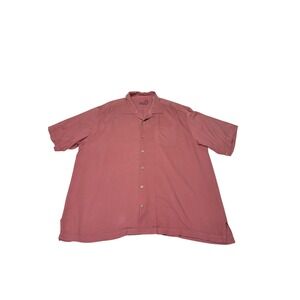 Tommy Bahama Mens XL Silk Short Sleeve Button Down Shirt Pink Twill Camp Top